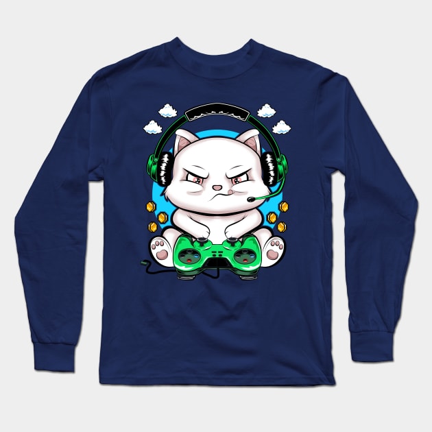 kitty gamer, game addicts Long Sleeve T-Shirt by the house of parodies